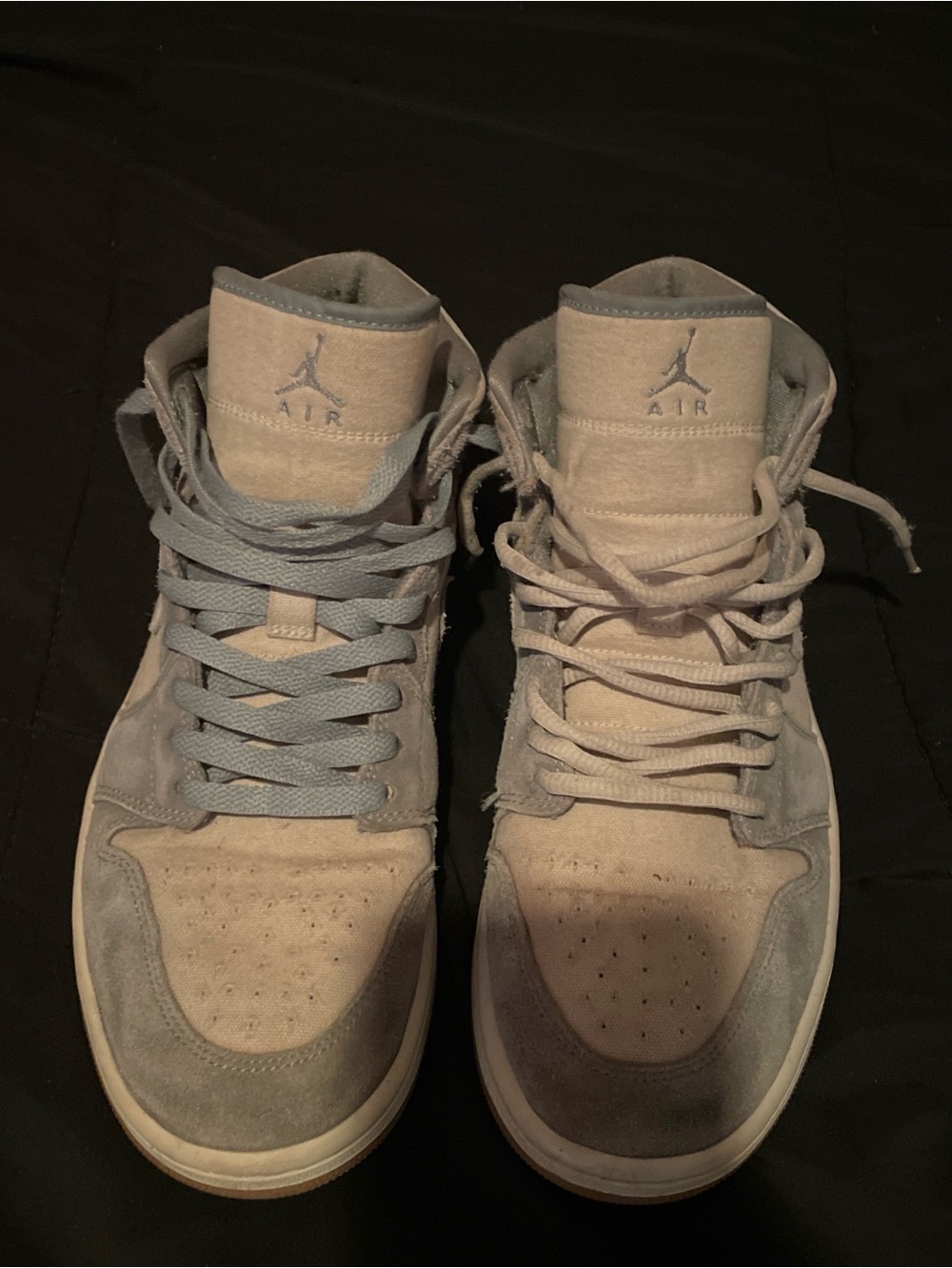 Nike Suede High-Top Sneakers in Light Gray and Tan